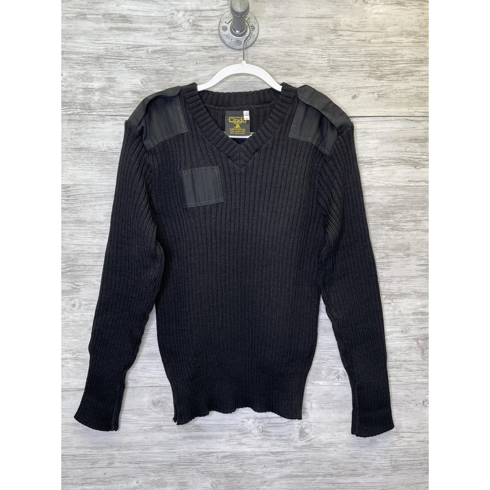 Citadel Sweater Mens Large Black Wool V Neck Army Commando Made England Military